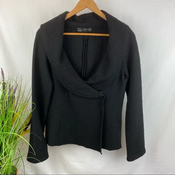 Zara 100% Boiled Wool Cropped Long Sleeve Jacket M - Image 2