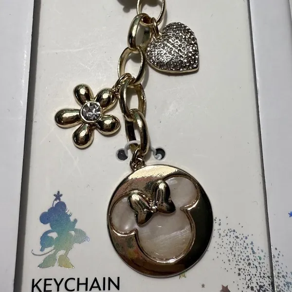 Disney Minnie Mouse Gold Tone‎ Charm Keychain LA Rocks Heart Flower Pearl NIB - Image 3