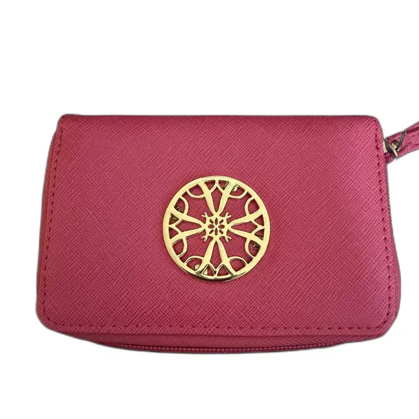 New Sabrina Wristlet Wallet Hot Pink Gold Medallion Zip Clutch Wrist Strap - Image 5
