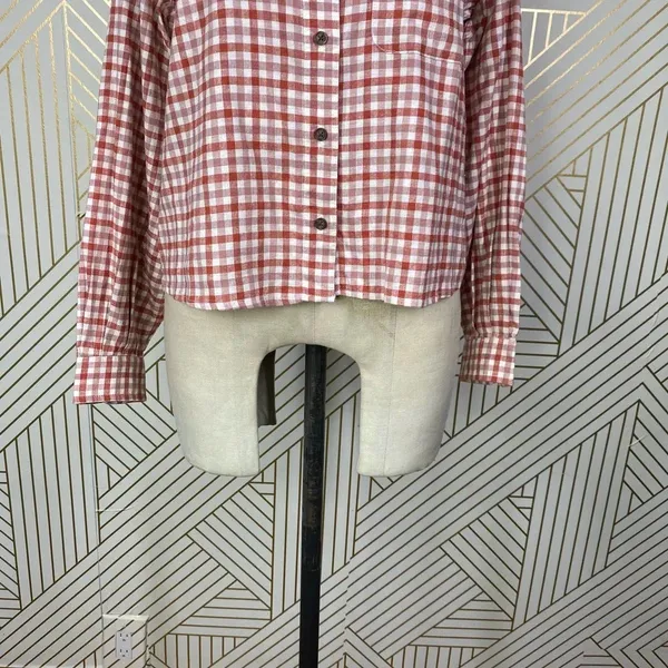 Marine Layer Madeline Relaxed Crop Shirt in Red & White‎ Plaid Size US Medium - Image 7