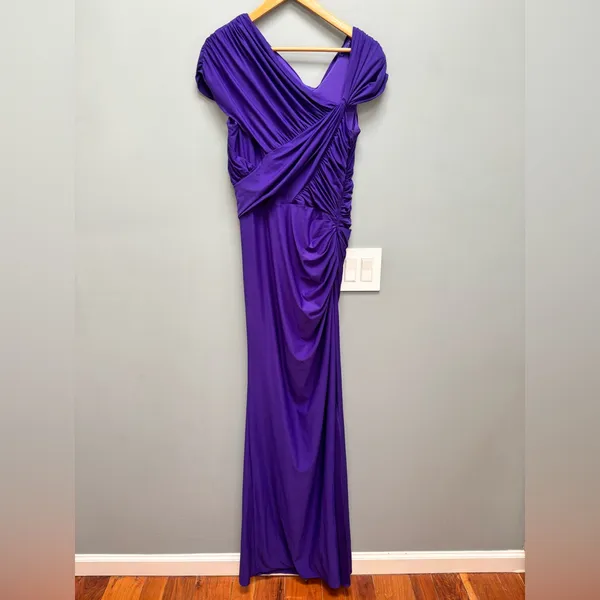 Tadashi Shoji Bellona Draped Jersey Maxi Gown in Purple L - Image 9