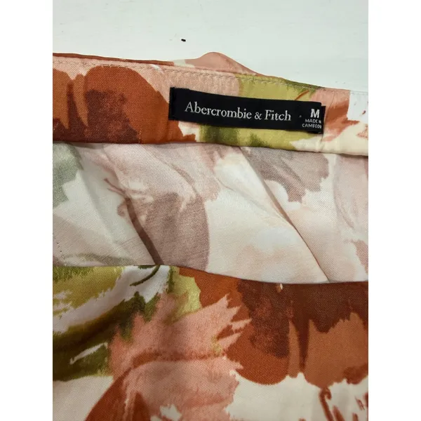 Abercrombie‎ & Fitch Womens Floral Ruched Satin Side Slit Midi Skirt Orange - Image 8