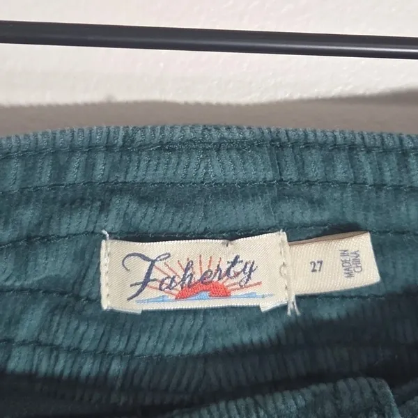 Faherty Stretch Cord Wide Leg Pants 27 Teal Green Organic Cotton Corduroy - Image 8