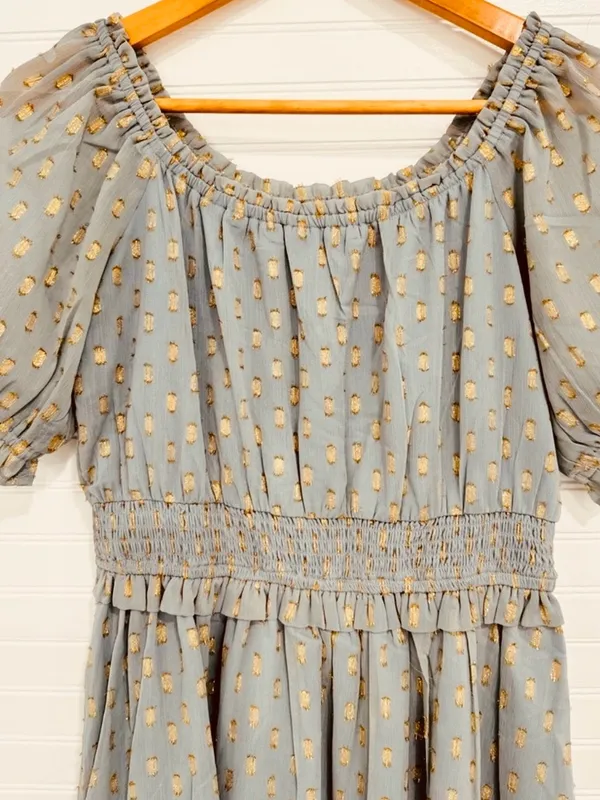 Lulus Women’s Touch of Glam Dusty Blue Dotted Off-the-Shoulder Mini Dress Size L - Image 10