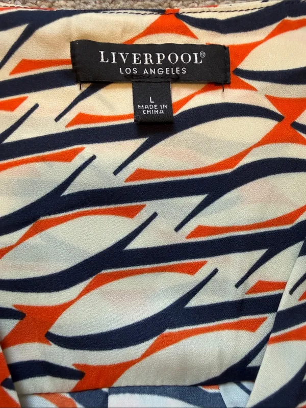 Liverpool orange / blue crossover blouse sz L - Image 2