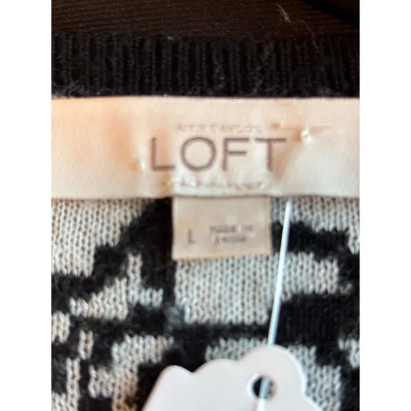 LOFT Ann Taylor Black White Rose Floral Wool Blend Sweater Large 357789 - Image 7