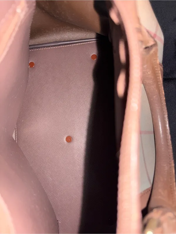 Burberry Beige and Brown Check Canvas‎ Tote with Leather Trim - Image 12