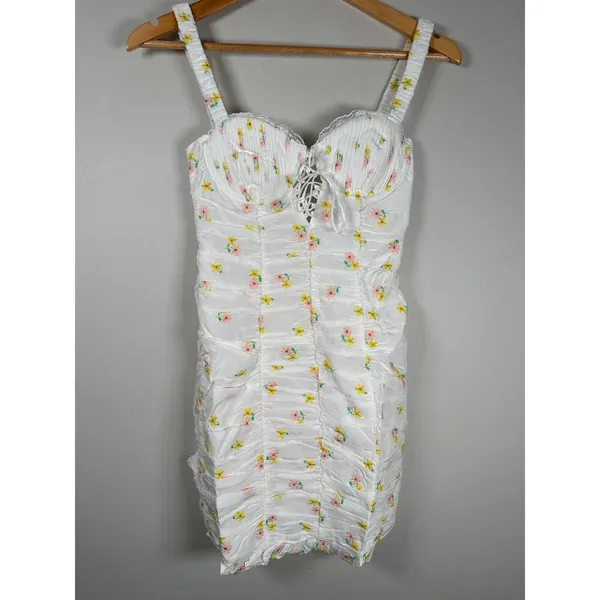For Love & Lemons CELIA SHIRRED FLORAL EMBROIDERED LACE OPEN-BACK MINI DRESS XS‎ - Image 3