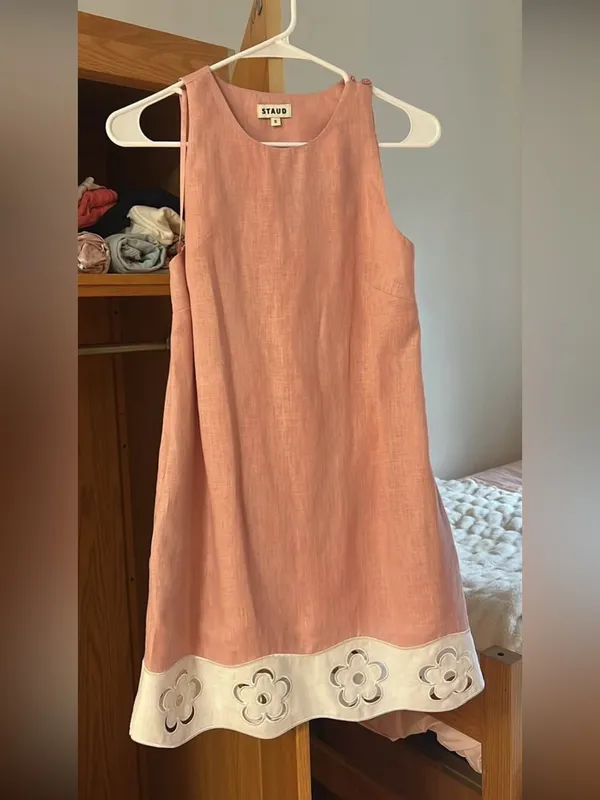 STAUD Light Pink Linen Mini Dress - Image 4