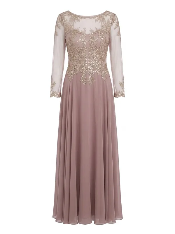 XScape Mauve Embroidered Long Sleeve Evening Dress - Image 2