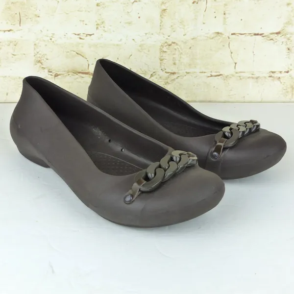 Crocs Gianna Chain Link Ballet Flats Womens 7 Brown Slip On Lightweight Comfort - Image 2