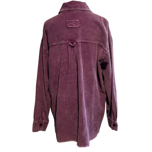la miel Corduroy Shacket SZ M Purple Button Down Raw Hem Pocket Wide Wale Jacket - Image 11