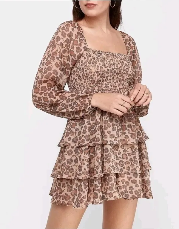Express Leopard Print Romper | S | Tiered Ruffle Skirt - Image 5