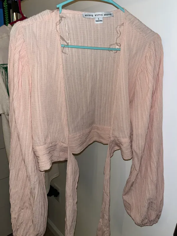 Global Village Pink Tie Long Sleeve Crop Top - Image 2