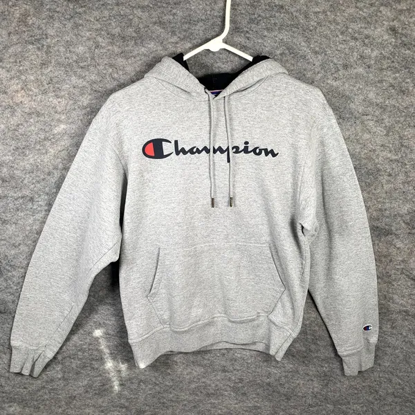 Champion Womens Hoodie Sweatshirt‎ Gray Pullover Long Sleeve Spellout Small - Image 8