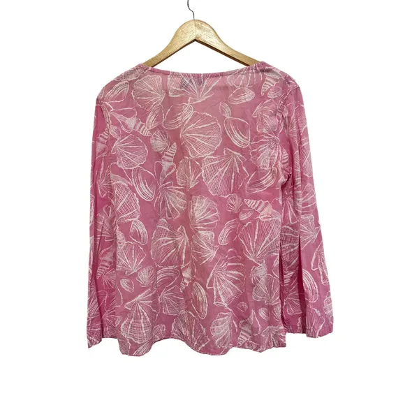Fresh Produce Pink Seashell Cotton Long Sleeve Top Blouse Made in USA M/L Beach - Image 2