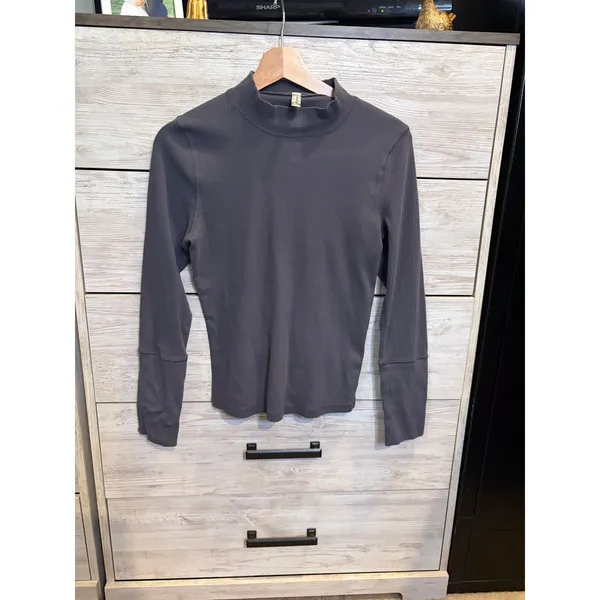 Free People Intimately Ribbed Mock Neck Long Sleeve Top Charcoal Gray Large - Image 2