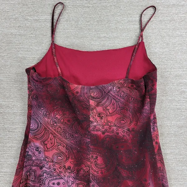 My Michelle Asymmetrical Slip Dress Large Red Glitter Y2K Paisley Fairy Grunge - Image 14