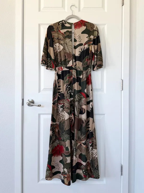 FARM Rio Tropical Printed Jumpsuit in Beige, Olive & Red - Image 2
