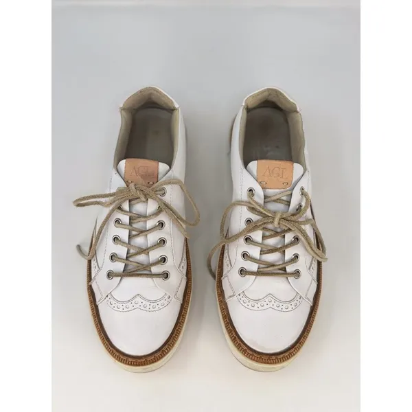 AGL Womens Shoes White Leather Low Top Wingtip Casual Fashion Sneakers 38 US 7.5 - Image 3