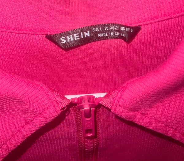 Long Sleeve Zip Up Crop Top Pink Size L - Image 3