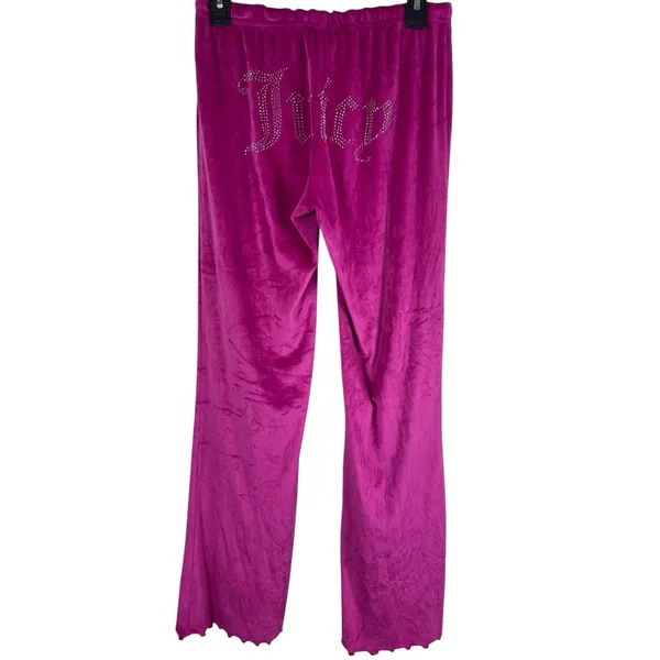 Juicy Couture Velour Pajama Pants Pink Rhinestone Logo Flared S Drawstring - Image 4