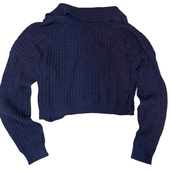 Hollister easy stitch Polo sweater navy cropped‎ prep pullover knit size medium - Image 2