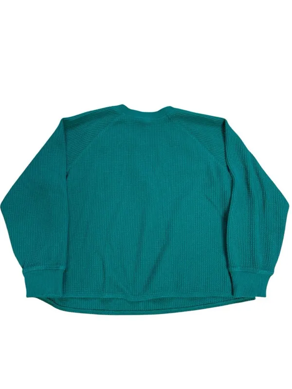 Old Navy Jewel Green Boxy Waffle Knit Thermal Henley Long Sleeve Top XL - Image 4