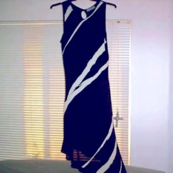 DINAH LEE Vtg Asymmetric Black Sleeveless Abstract Lined Dinner Dress Preowned - Image 3
