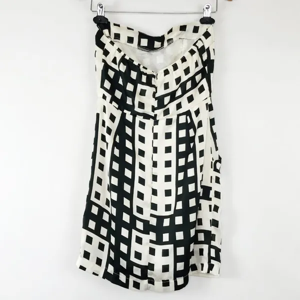 Ophelia Vintage Black & White Geometric Strapless Mini Dress Sundress Womens S - Image 4