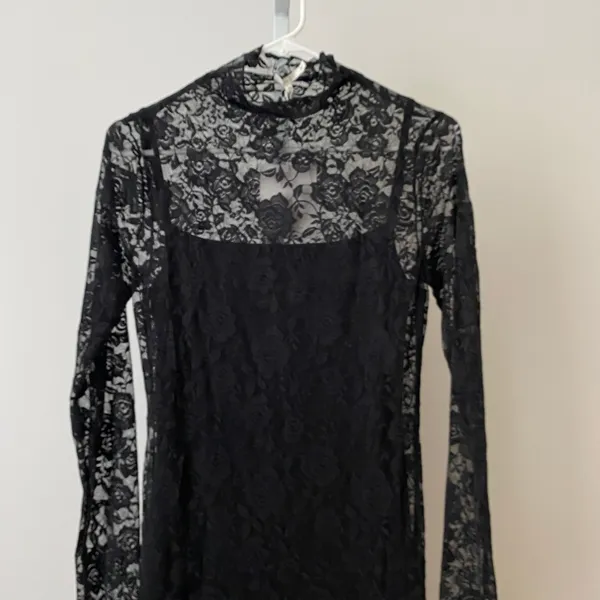 Anthro NIA M Whimsigoth Witchy Black Maxi Dress Floral Lace Mock Neck Sheer Goth - Image 2
