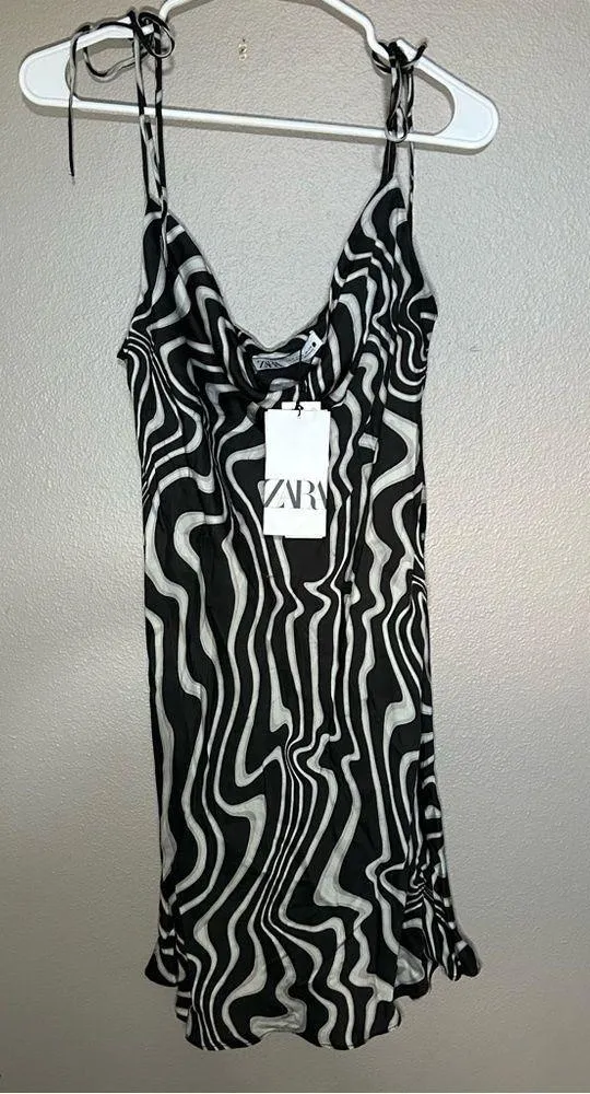 ZARA The Safia black abstract zebra print mini dress size medium - Image 2
