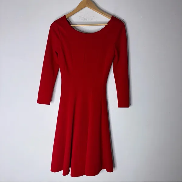 Anthropologie Sundays in Brooklyn XS Red Dress Scalloped Fit N Flare‎ Cocktail - Image 3