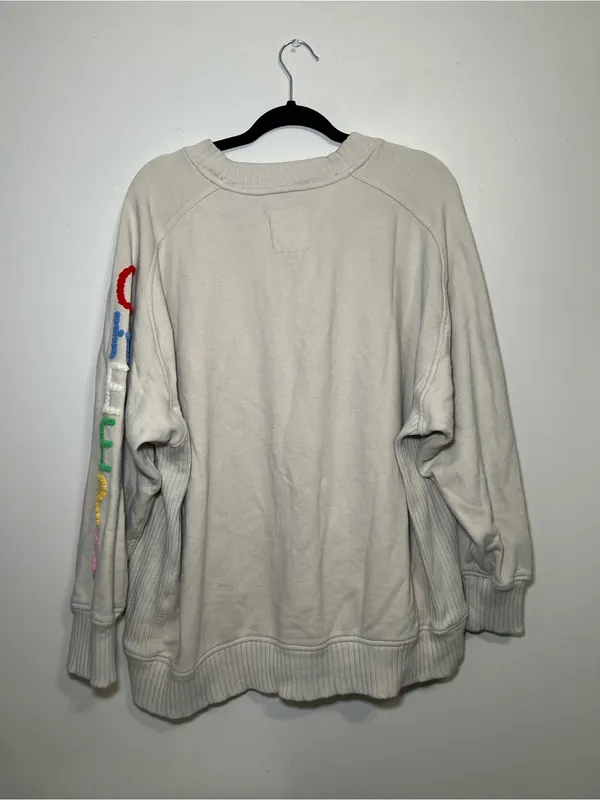 aerie Cream Crewneck Sweater with Multicolor “Cheers” Sleeve Letters - Image 4