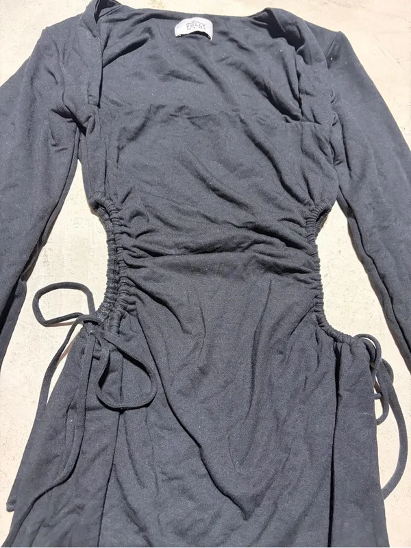Oh Polly Black Long-Sleeve Ruched Side Tie Dress 4 - Image 2