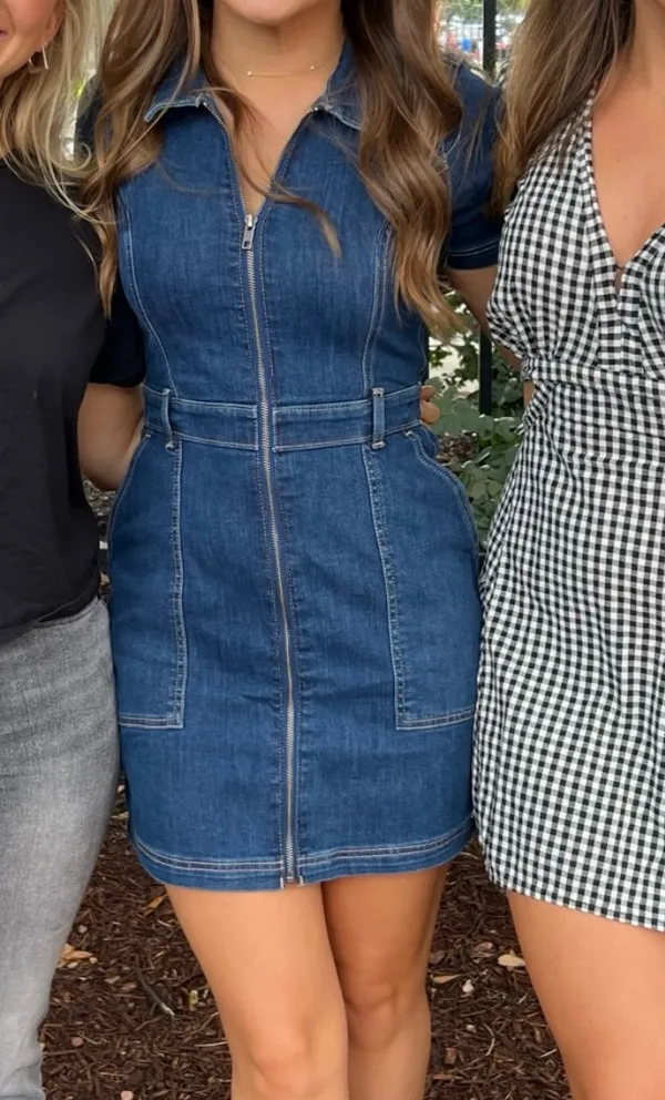 H&M Denim Front Zip Mini Dress - Image 2