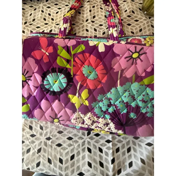 Vera‎ Bradley Y2k Plum Petals Quilted Cotton Tote Bag Purple Floral Butterfly - Image 3
