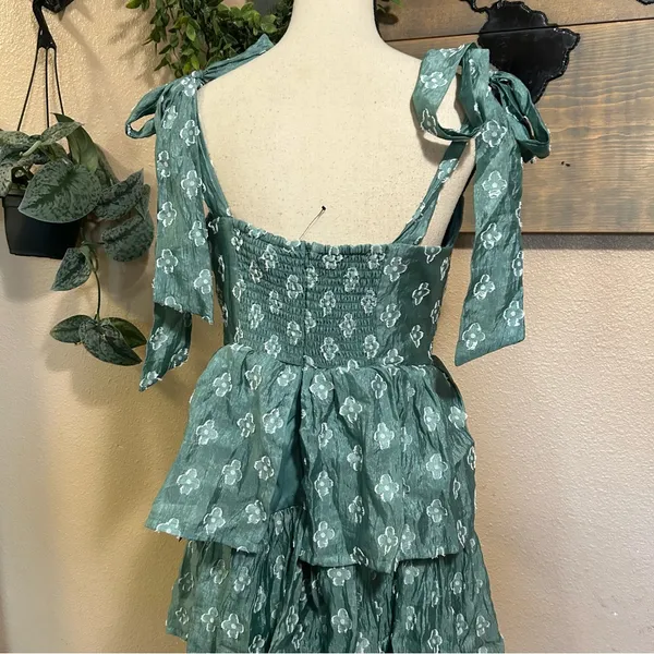 Lulus NWT Gorgeous Excellence Teal Green Floral Burnout Tiered Midi Dress - Image 8
