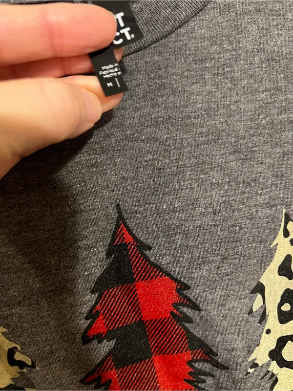 Christmas Long Sleeve Top with Red Buffalo Plaid & Leopard Tree Graphic - Image 4