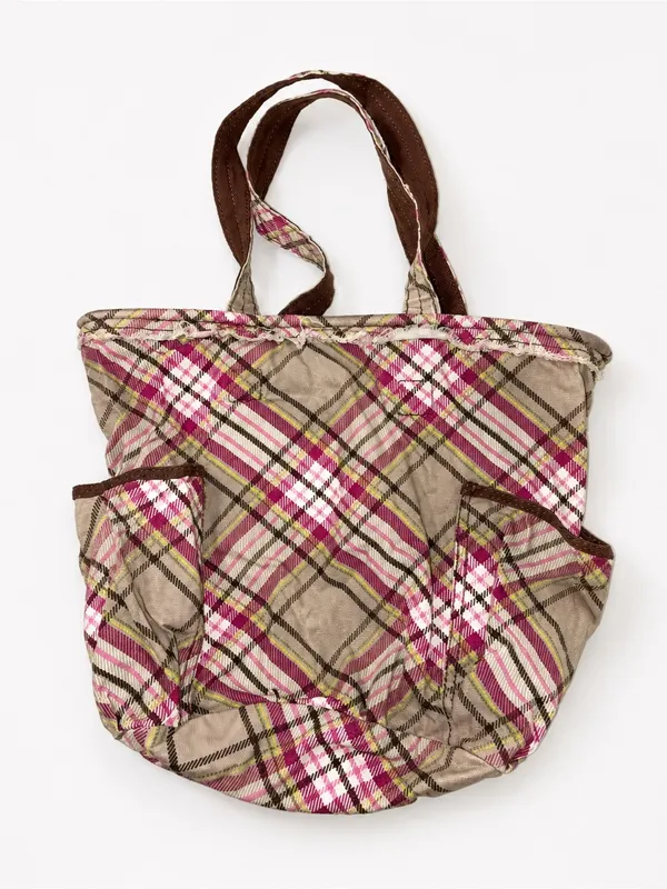 Thirty-one Plaid Distressed Canvas Tote Bag in Pink and Cream - Image 2
