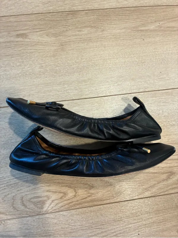 Tory Burch Women’s Square Toe Bow Leather Ballet Flat Black Size 9 - Image 2