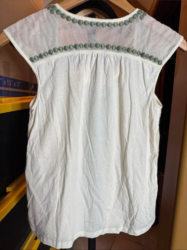 Anthropologie Deletta Ivory Sage Embroidered Cotton Wool Blend Blouse Small - Image 6