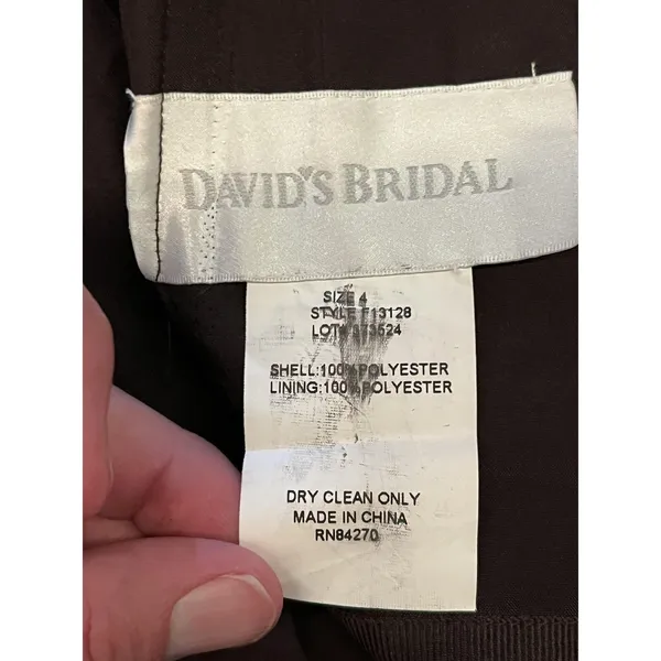 David's Bridal Dress Womens 4 Brown Strapless Chiffon Beaded Bridesmaid 13128 - Image 4