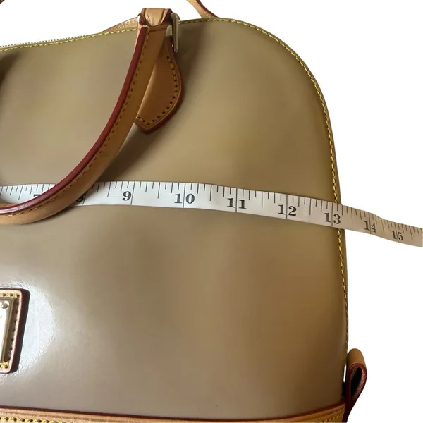 Dooney & Bourke Patent Leather Satchel Bag Oyster Taupe Authentic Neutral - Image 11