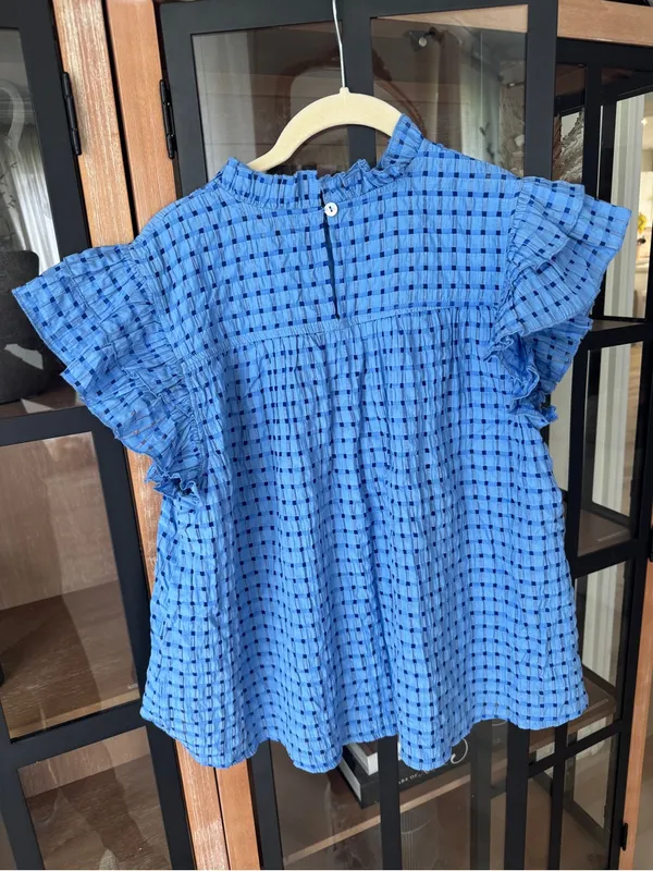 Pinch textured blouse ruffle mock neck short sleeve lucille woven top - Image 5