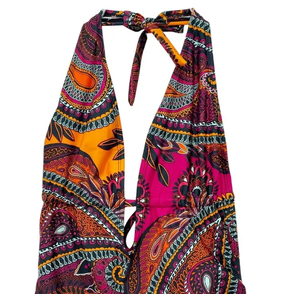 Cleanwater Paisley Plunge One Piece Swimsuit Size XL Boho Monokini Open Back - Image 6