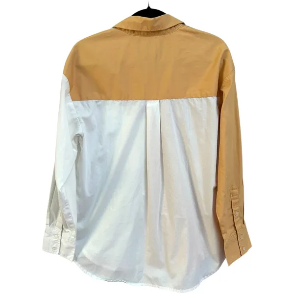 Abercrombie Fitch Colorblock Oversized Button Down Shirt XS White‎ Tan Orange - Image 2