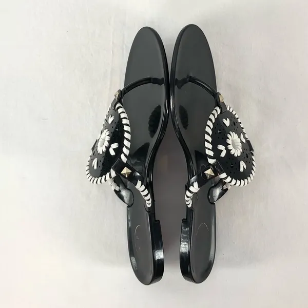 Jack Rogers Georgica Jelly Plastic Flip Flop‎ Sandal in Black White Size 10 - Image 5