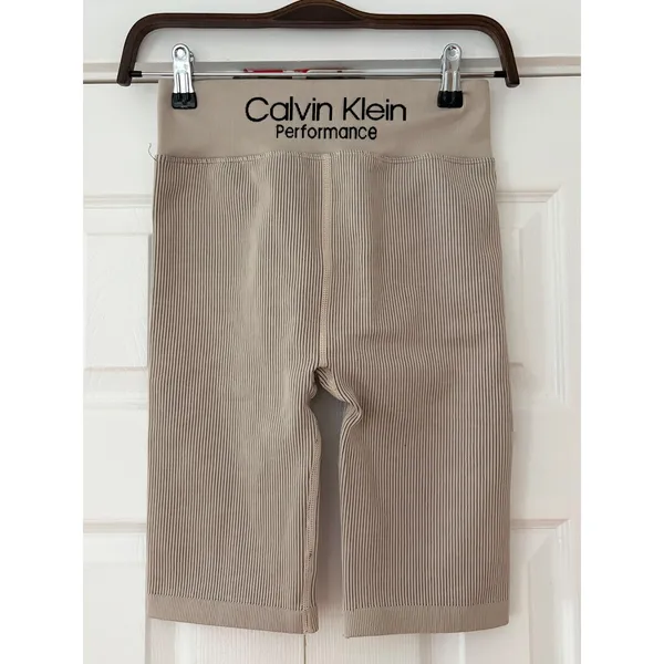 Calvin Klein Performance Womens Ribbed High Waist Biker Shorts Tan PFSS8548 - Image 2
