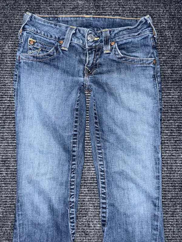 RARE Vintage True Religion Low Rise Twisted Flare Jeans 26 x 33 Flap Pockets y2k - Image 4